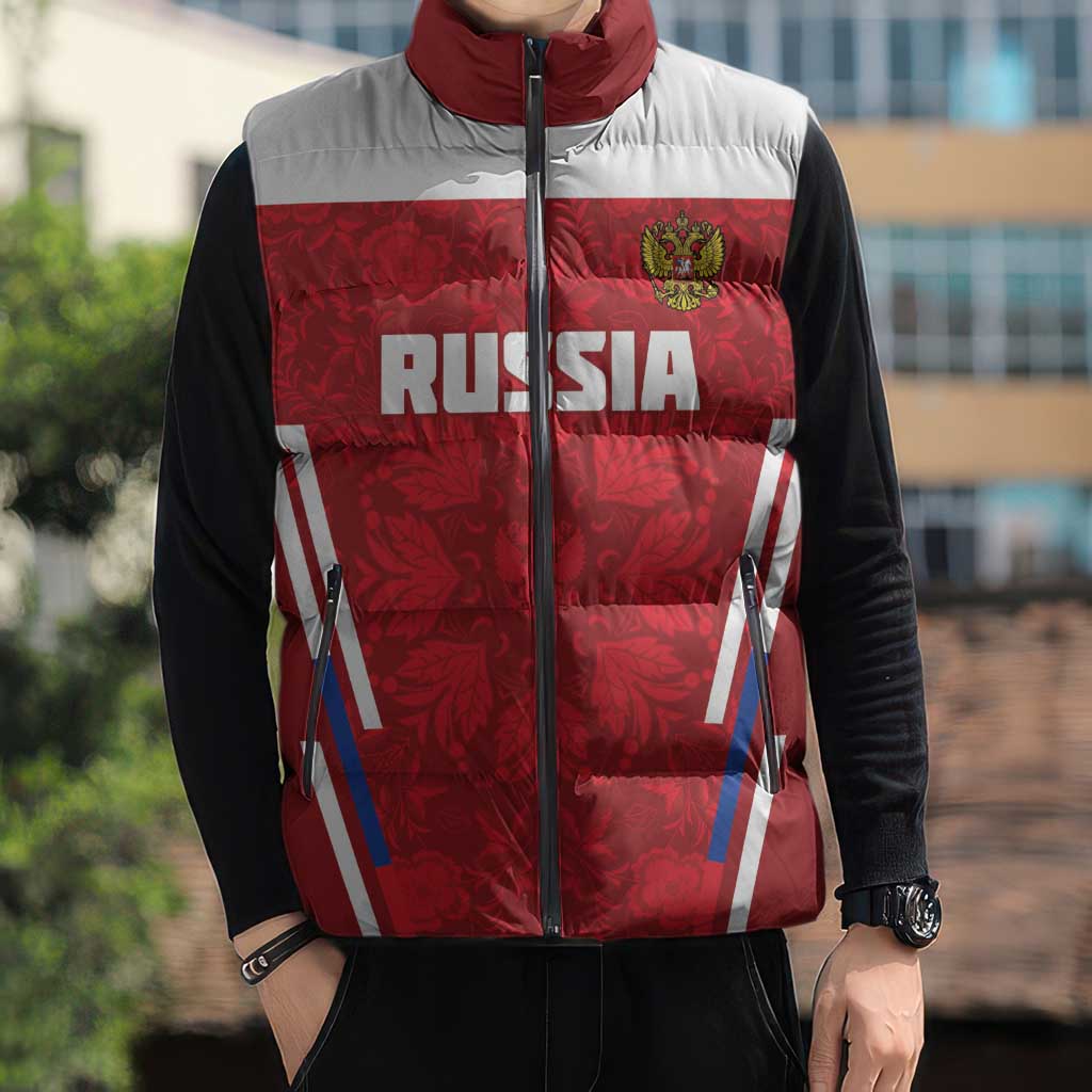 Custom Russia Football Sleeveless Puffer Jacket Red Eagle Spirit - Wonder Print Shop
