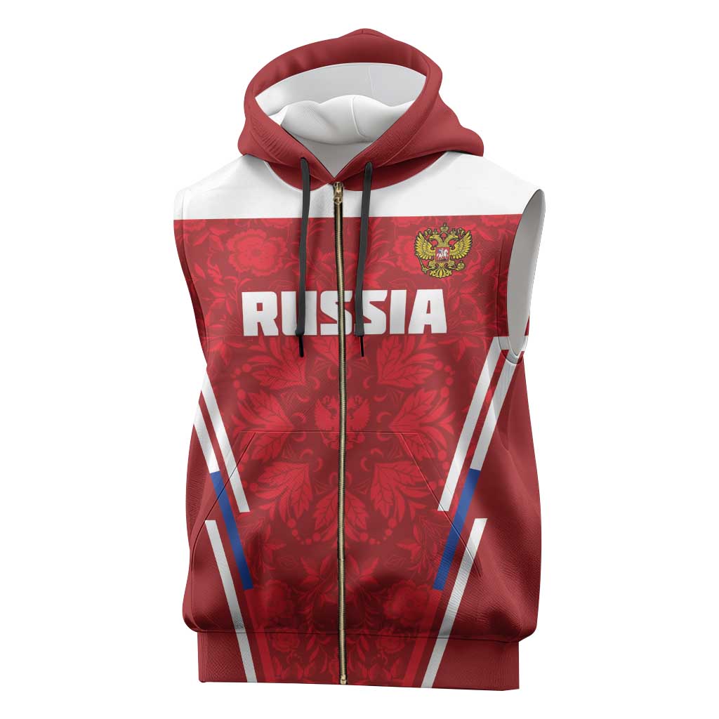 Custom Russia Football Sleeveless Zip Hoodie Red Eagle Spirit - Wonder Print Shop