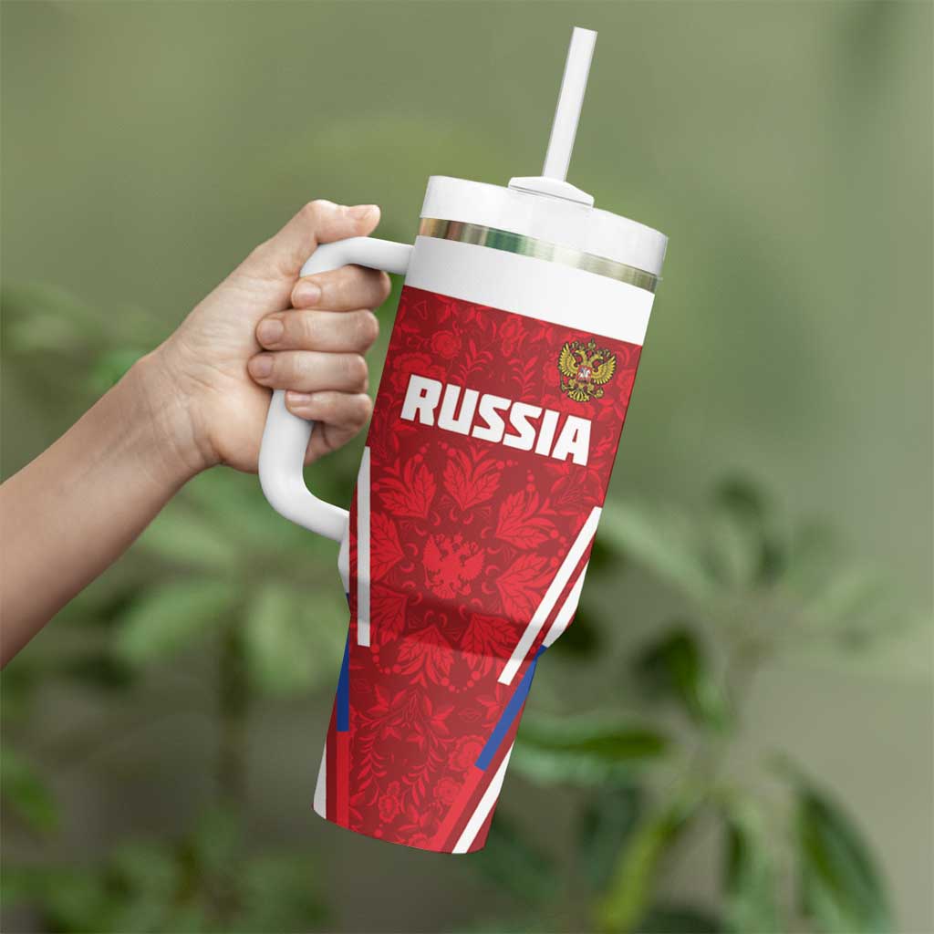 Custom Russia Football Tumbler With Handle Red Eagle Spirit - Wonder Print Shop