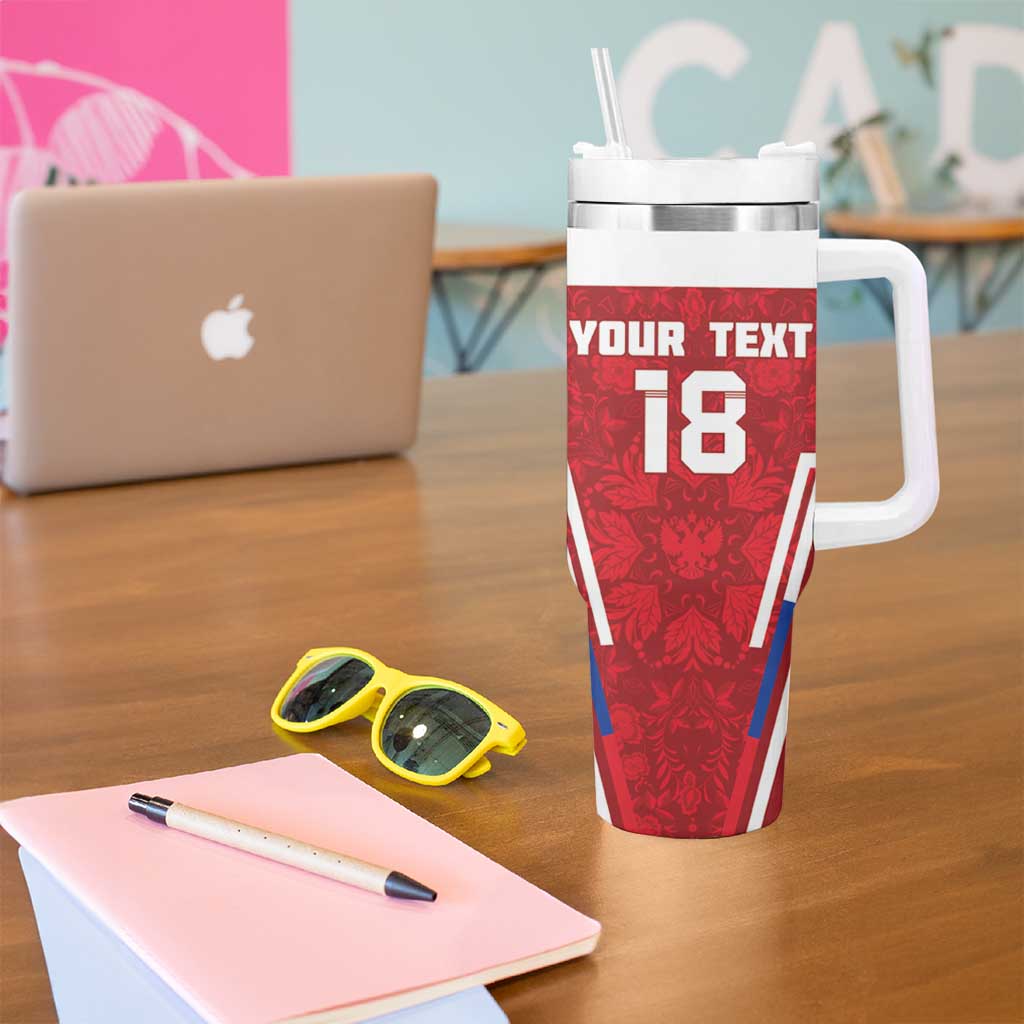 Custom Russia Football Tumbler With Handle Red Eagle Spirit - Wonder Print Shop