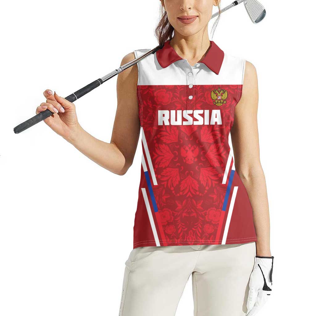 Custom Russia Football Women Sleeveless Polo Shirt Red Eagle Spirit - Wonder Print Shop