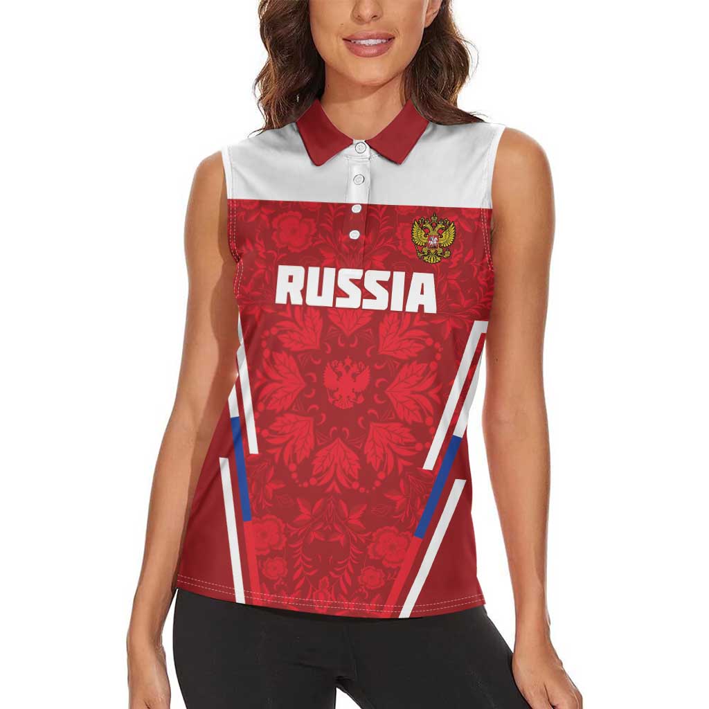 Custom Russia Football Women Sleeveless Polo Shirt Red Eagle Spirit - Wonder Print Shop