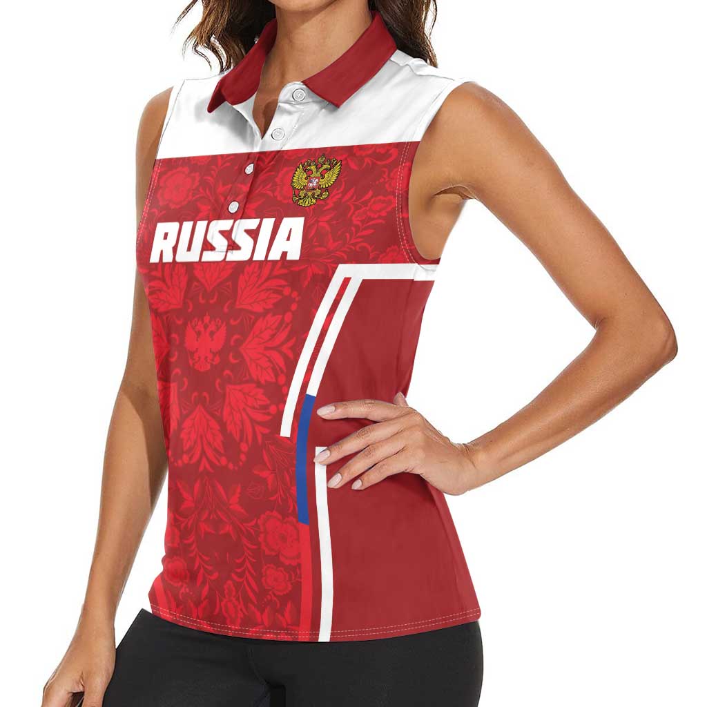 Custom Russia Football Women Sleeveless Polo Shirt Red Eagle Spirit - Wonder Print Shop