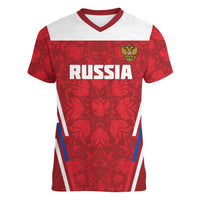 Custom Russia Football Women V-Neck T-Shirt Red Eagle Spirit - Wonder Print Shop
