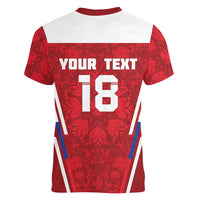 Custom Russia Football Women V-Neck T-Shirt Red Eagle Spirit - Wonder Print Shop