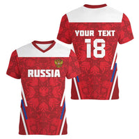 Custom Russia Football Women V-Neck T-Shirt Red Eagle Spirit - Wonder Print Shop