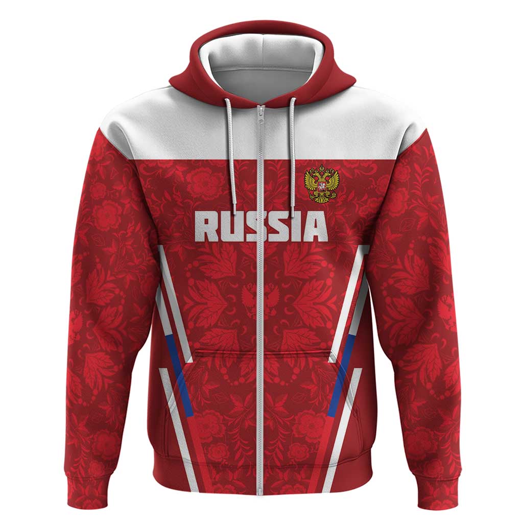 Custom Russia Football Zip Hoodie Red Eagle Spirit - Wonder Print Shop