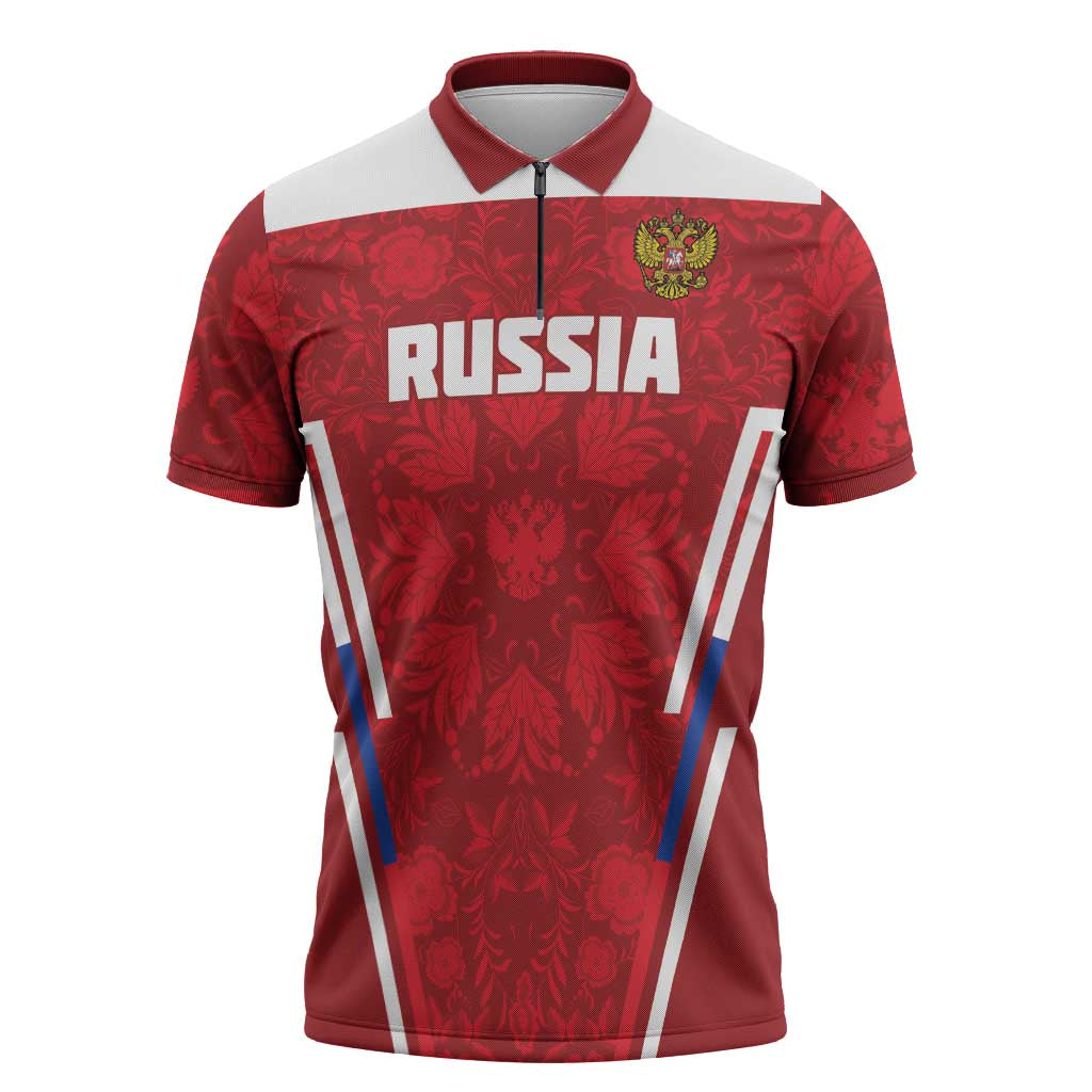 Custom Russia Football Zipper Polo Shirt Red Eagle Spirit - Wonder Print Shop