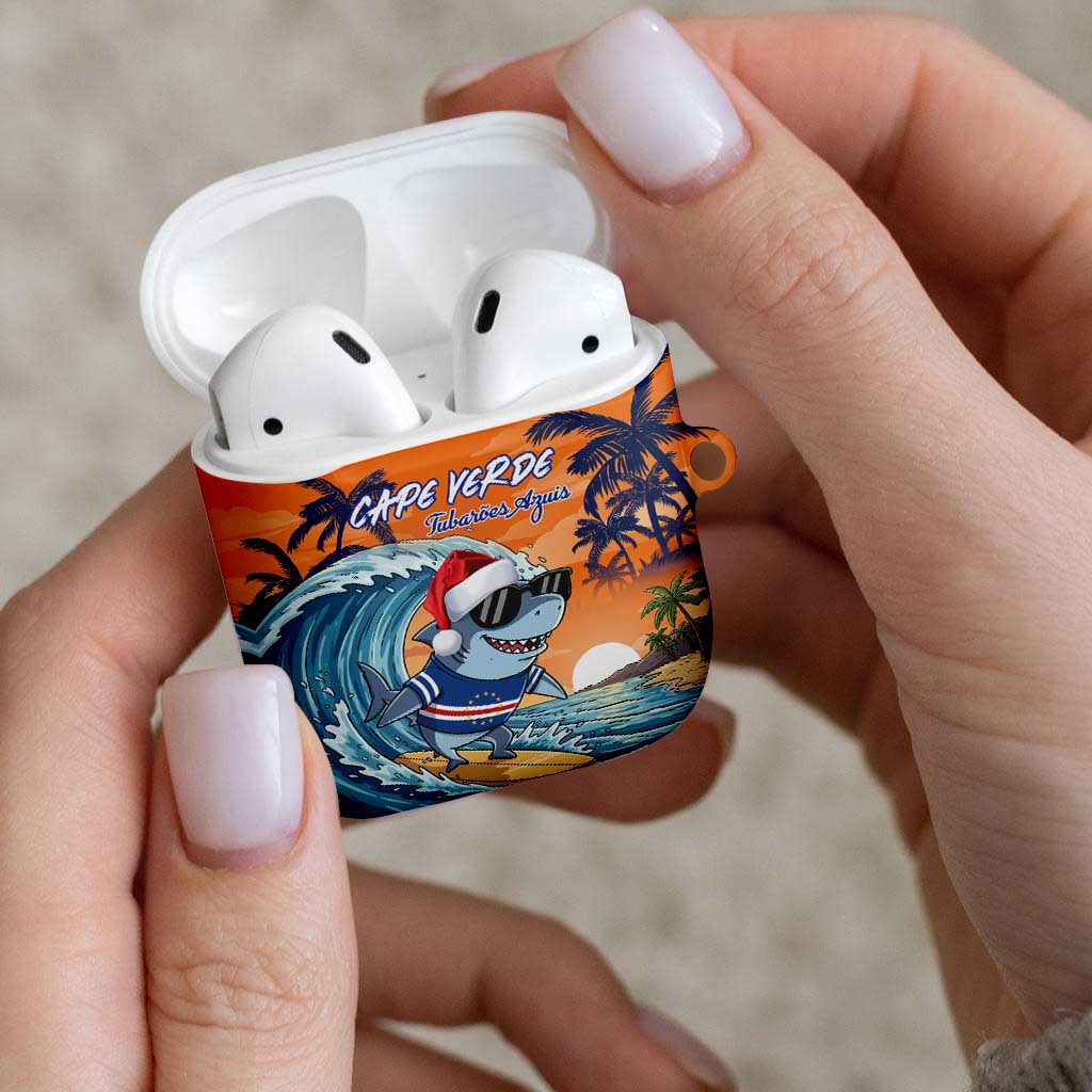 Cape Verde Christmas AirPods Case Shark Surfing Holiday Beach Style - Wonder Print Shop
