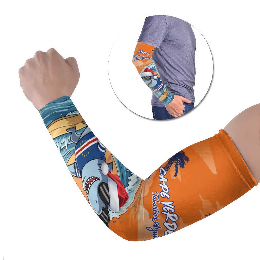 Cape Verde Christmas Arm Sleeves Shark Surfing Holiday Beach Style - Wonder Print Shop