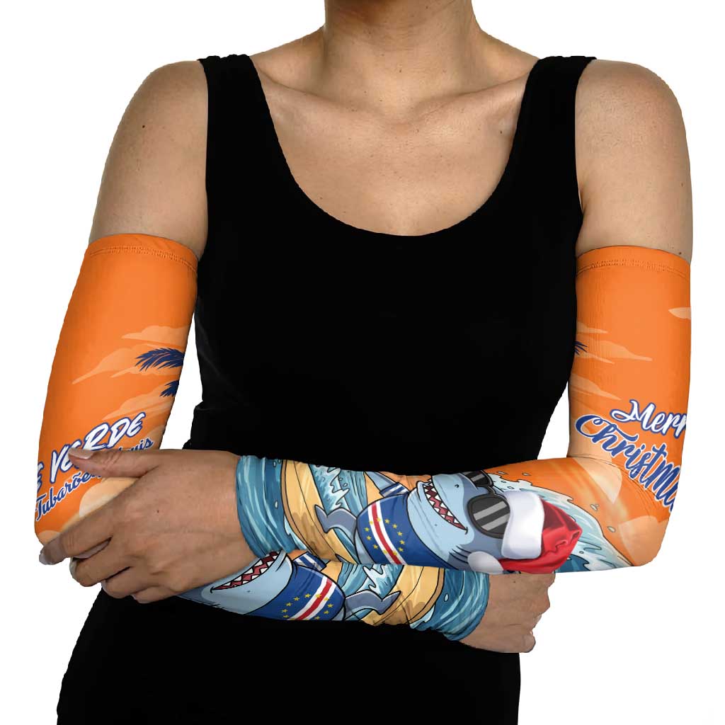 Cape Verde Christmas Arm Sleeves Shark Surfing Holiday Beach Style - Wonder Print Shop
