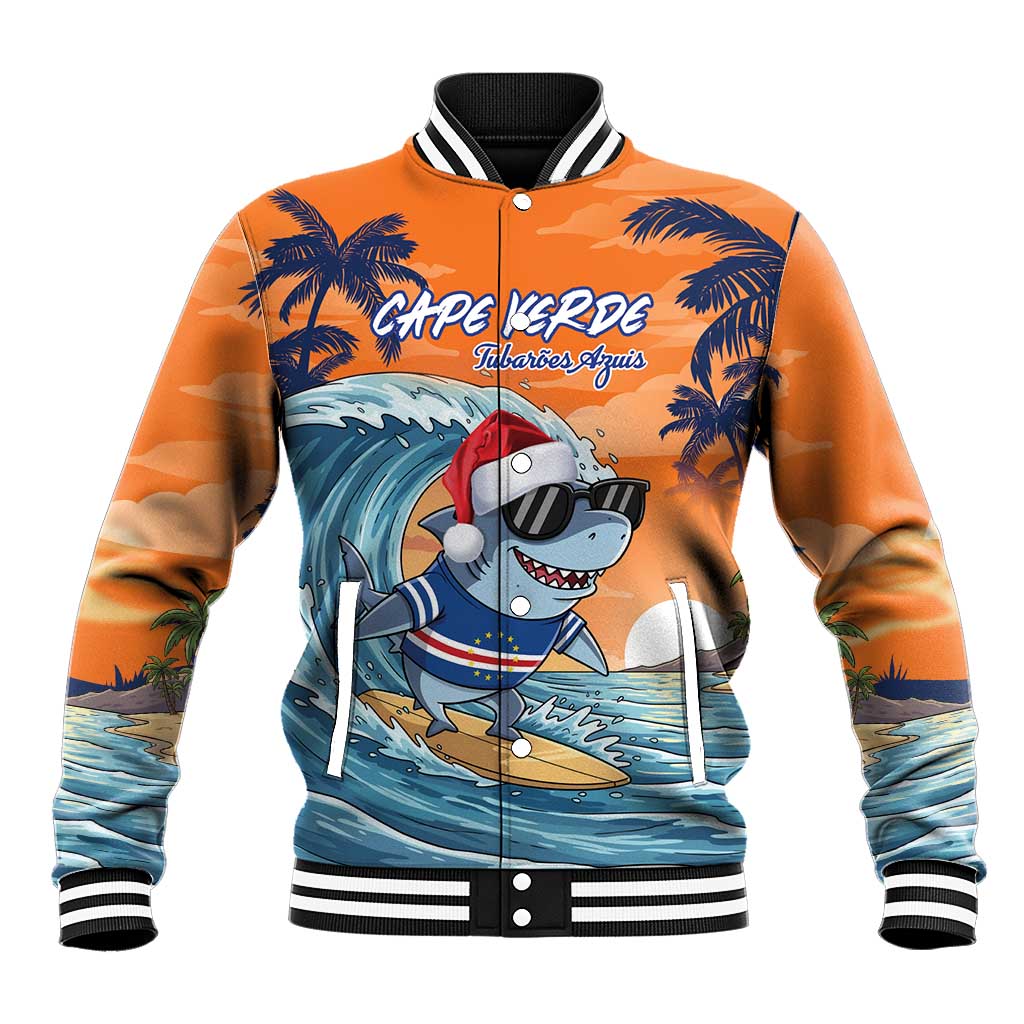 Cape Verde Christmas Baseball Jacket Shark Surfing Holiday Beach Style - Wonder Print Shop