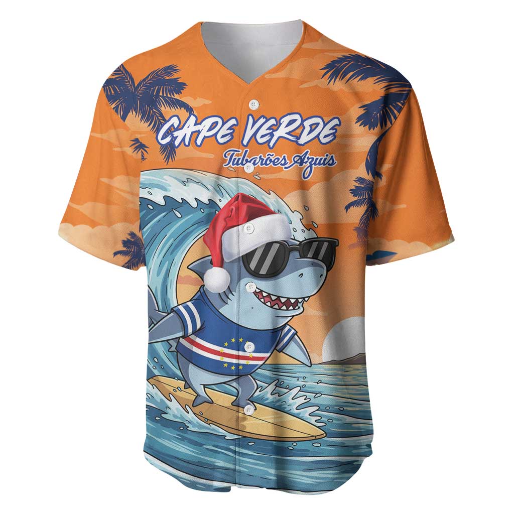 Cape Verde Christmas Baseball Jersey Shark Surfing Holiday Beach Style - Wonder Print Shop