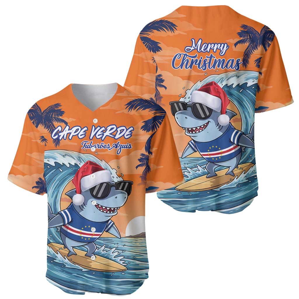 Cape Verde Christmas Baseball Jersey Shark Surfing Holiday Beach Style - Wonder Print Shop