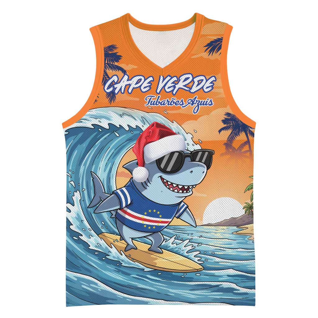 Cape Verde Christmas Basketball Jersey Shark Surfing Holiday Beach Style - Wonder Print Shop
