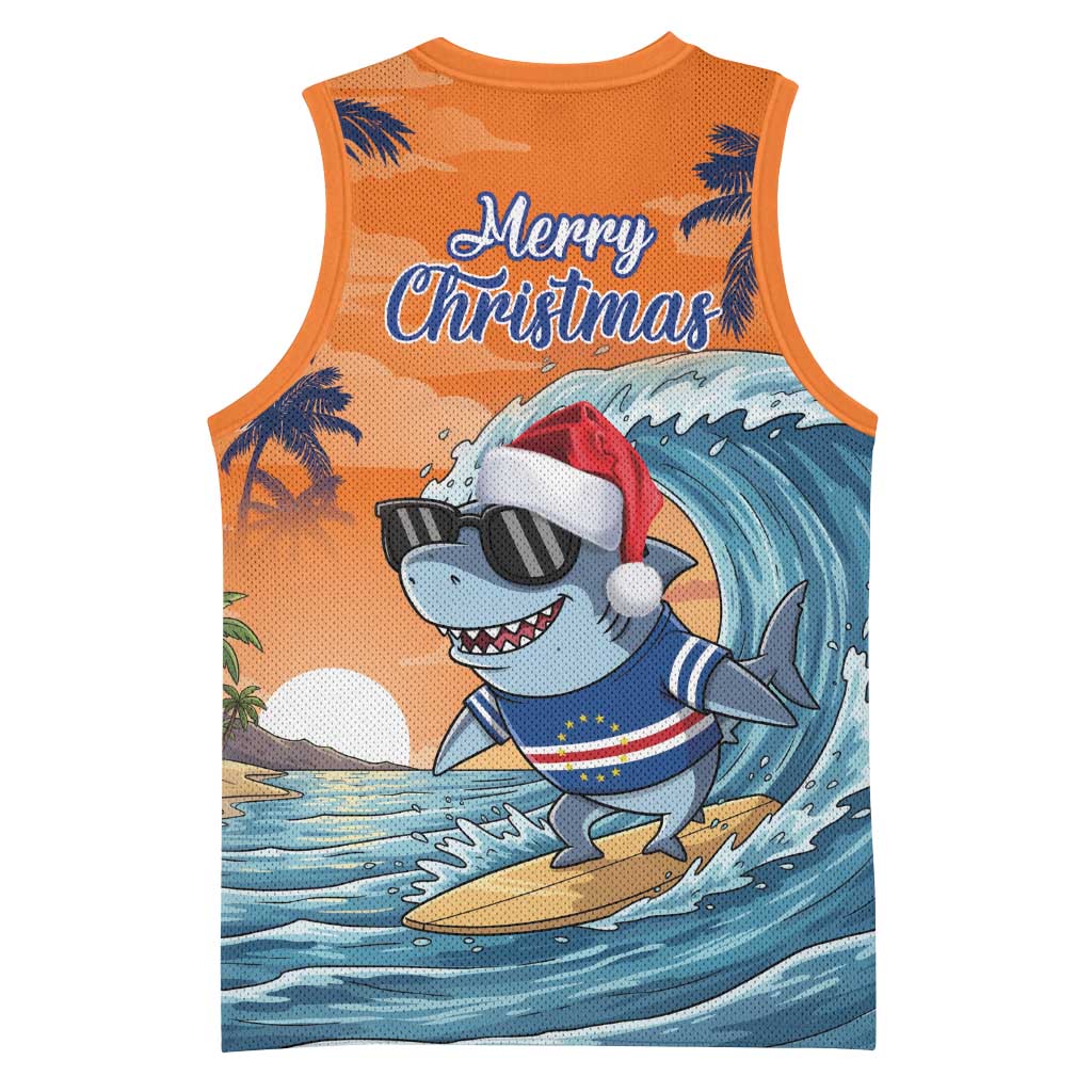 Cape Verde Christmas Basketball Jersey Shark Surfing Holiday Beach Style - Wonder Print Shop