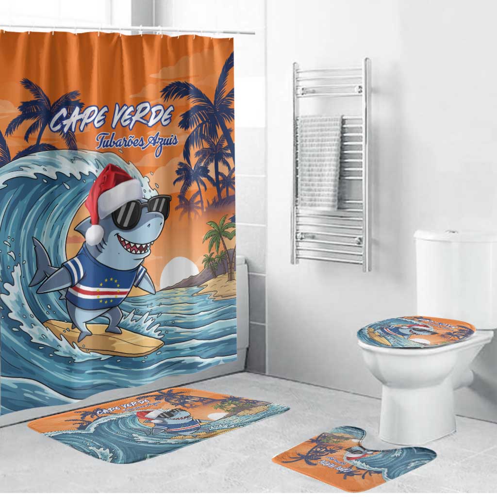 Cape Verde Christmas Bathroom Set Shark Surfing Holiday Beach Style - Wonder Print Shop