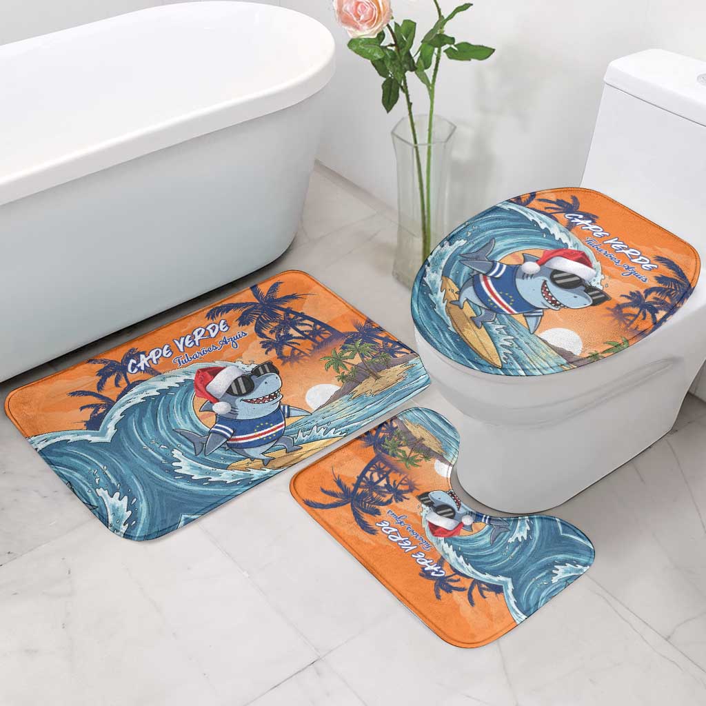 Cape Verde Christmas Bathroom Set Shark Surfing Holiday Beach Style - Wonder Print Shop