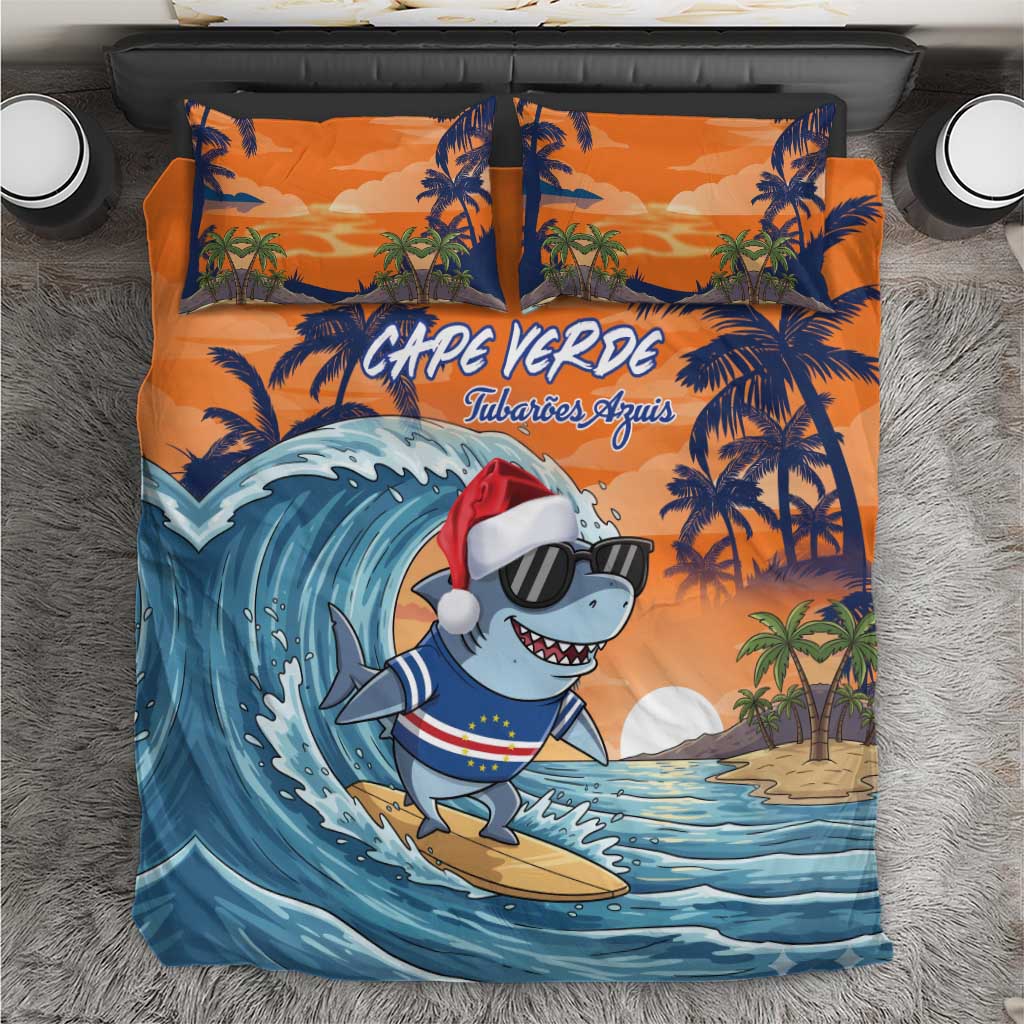 Cape Verde Christmas Bedding Set Shark Surfing Holiday Beach Style - Wonder Print Shop