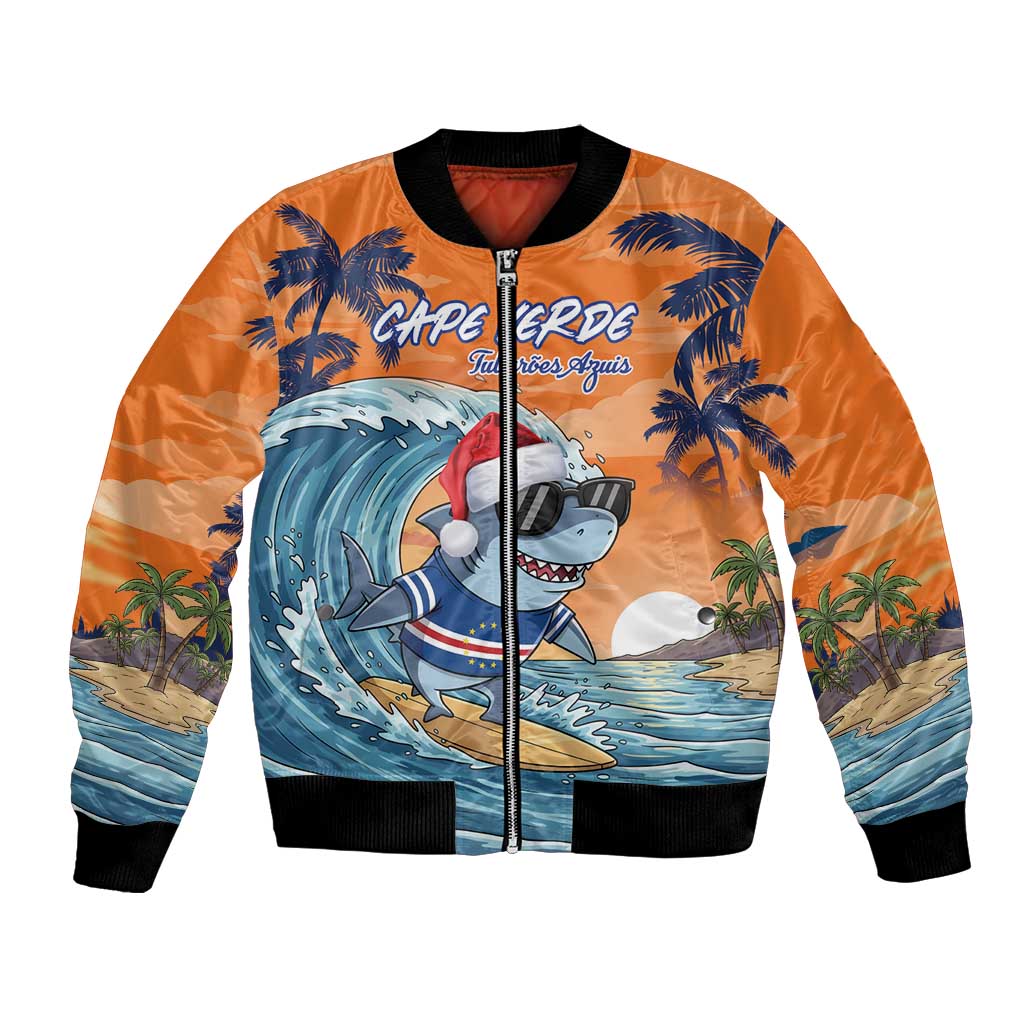 Cape Verde Christmas Bomber Jacket Shark Surfing Holiday Beach Style - Wonder Print Shop