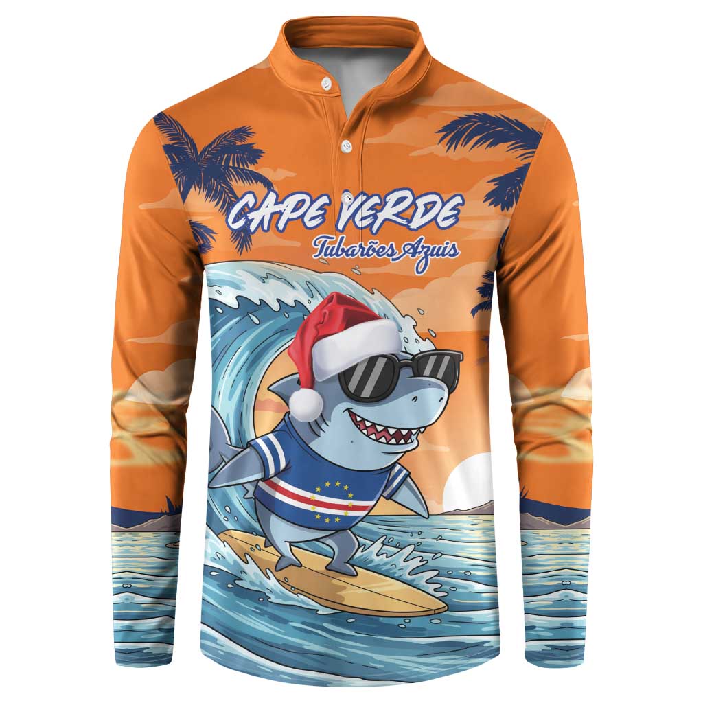 Cape Verde Christmas Button Sweatshirt Shark Surfing Holiday Beach Style - Wonder Print Shop