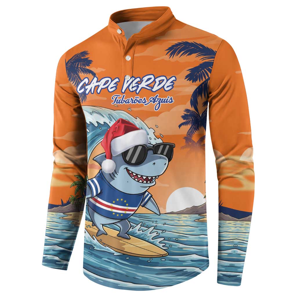 Cape Verde Christmas Button Sweatshirt Shark Surfing Holiday Beach Style - Wonder Print Shop