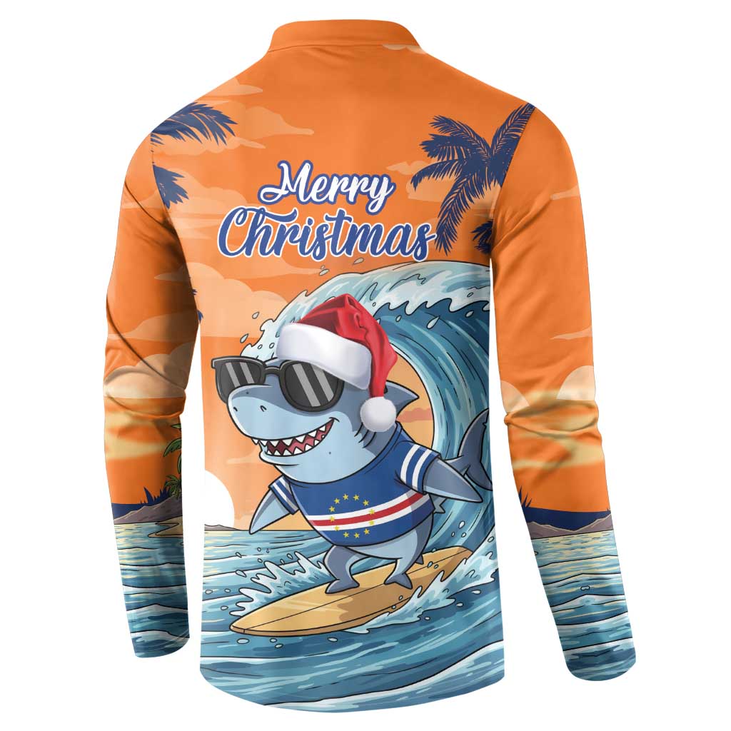 Cape Verde Christmas Button Sweatshirt Shark Surfing Holiday Beach Style - Wonder Print Shop