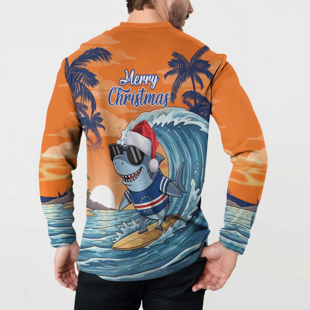 Cape Verde Christmas Button Sweatshirt Shark Surfing Holiday Beach Style - Wonder Print Shop
