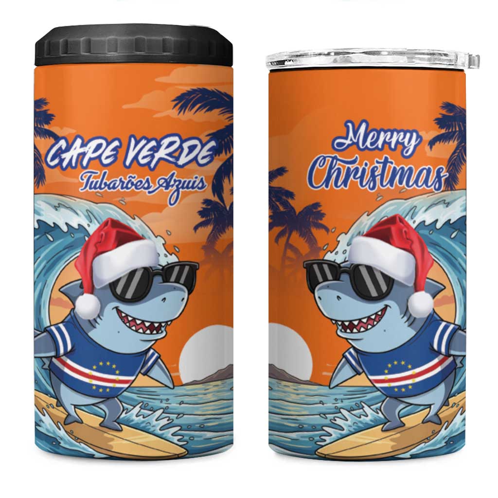 Cape Verde Christmas 4 in 1 Can Cooler Tumbler Shark Surfing Holiday Beach Style - Wonder Print Shop