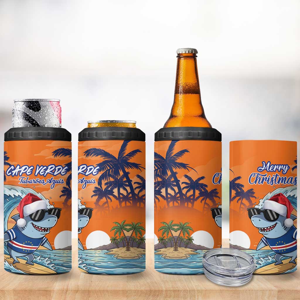 Cape Verde Christmas 4 in 1 Can Cooler Tumbler Shark Surfing Holiday Beach Style - Wonder Print Shop