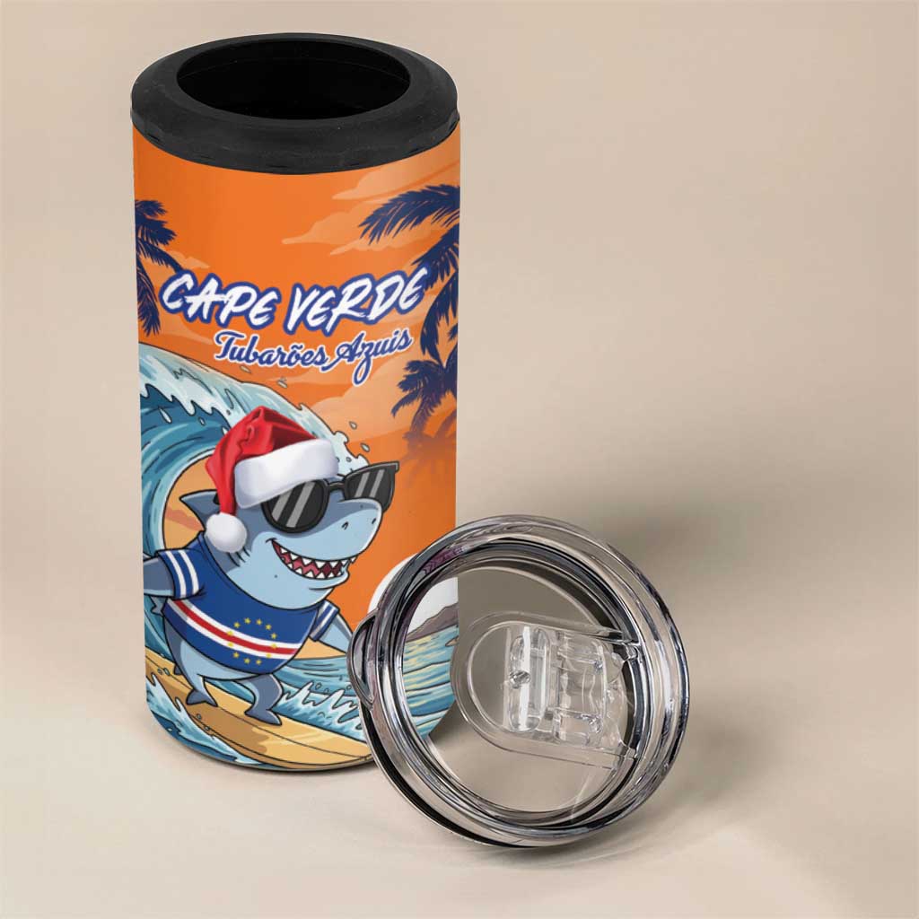 Cape Verde Christmas 4 in 1 Can Cooler Tumbler Shark Surfing Holiday Beach Style - Wonder Print Shop