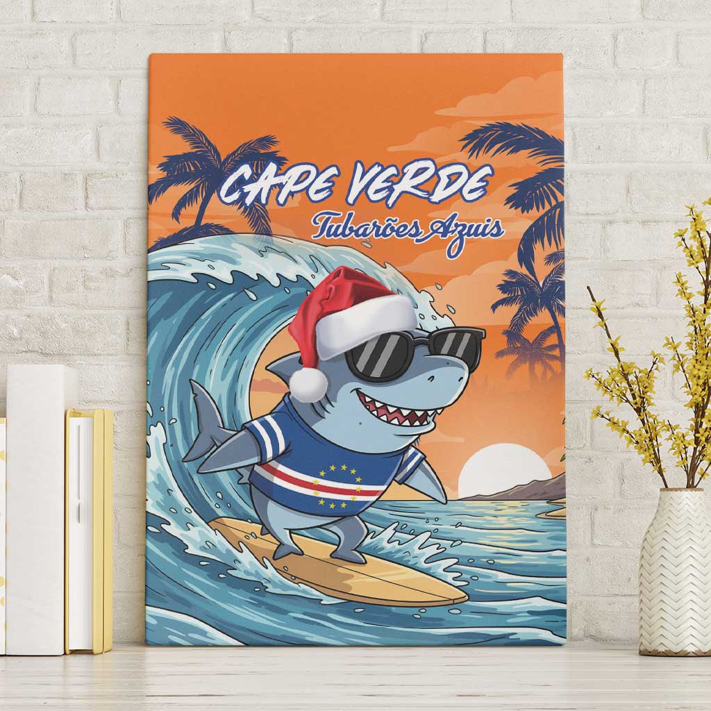 Cape Verde Christmas Canvas Wall Art Shark Surfing Holiday Beach Style - Wonder Print Shop