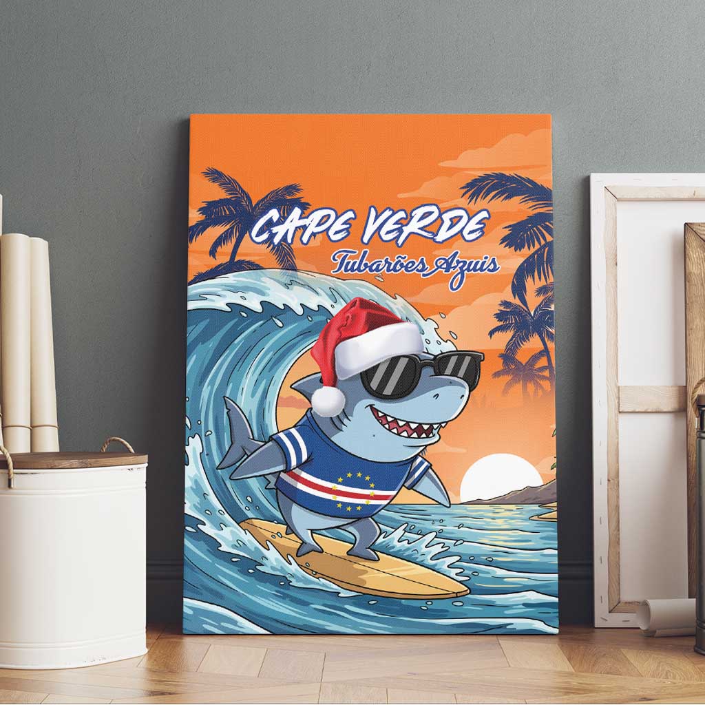 Cape Verde Christmas Canvas Wall Art Shark Surfing Holiday Beach Style - Wonder Print Shop