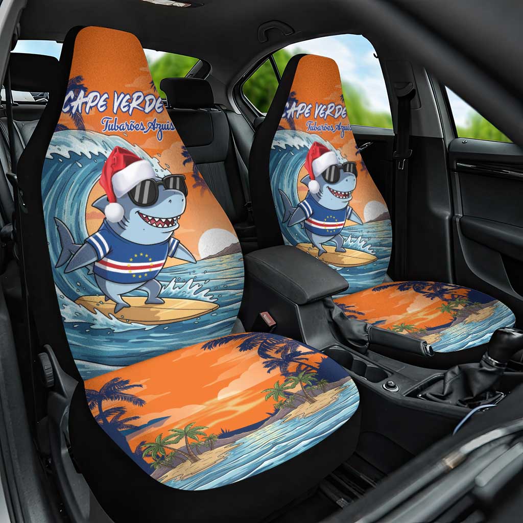 Cape Verde Christmas Car Seat Cover Shark Surfing Holiday Beach Style - Wonder Print Shop