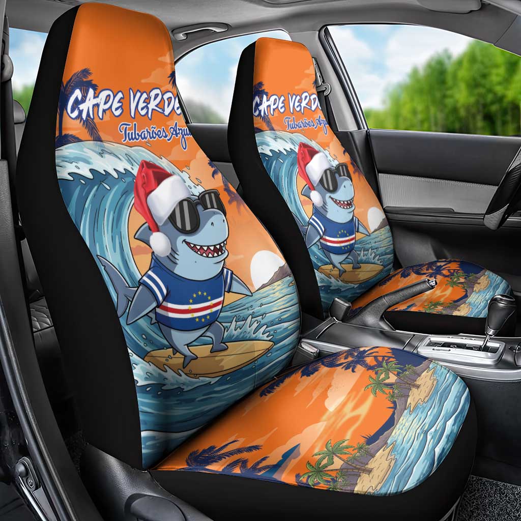 Cape Verde Christmas Car Seat Cover Shark Surfing Holiday Beach Style - Wonder Print Shop