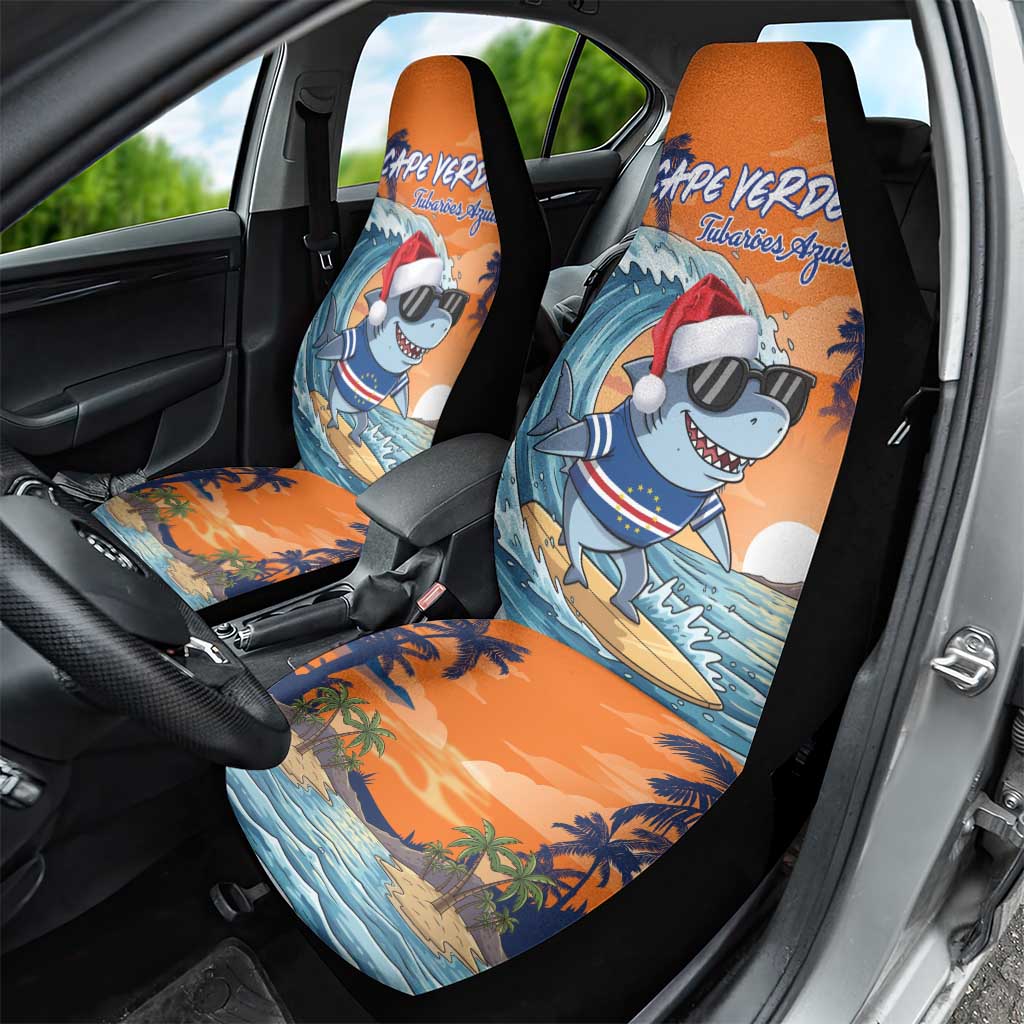 Cape Verde Christmas Car Seat Cover Shark Surfing Holiday Beach Style - Wonder Print Shop