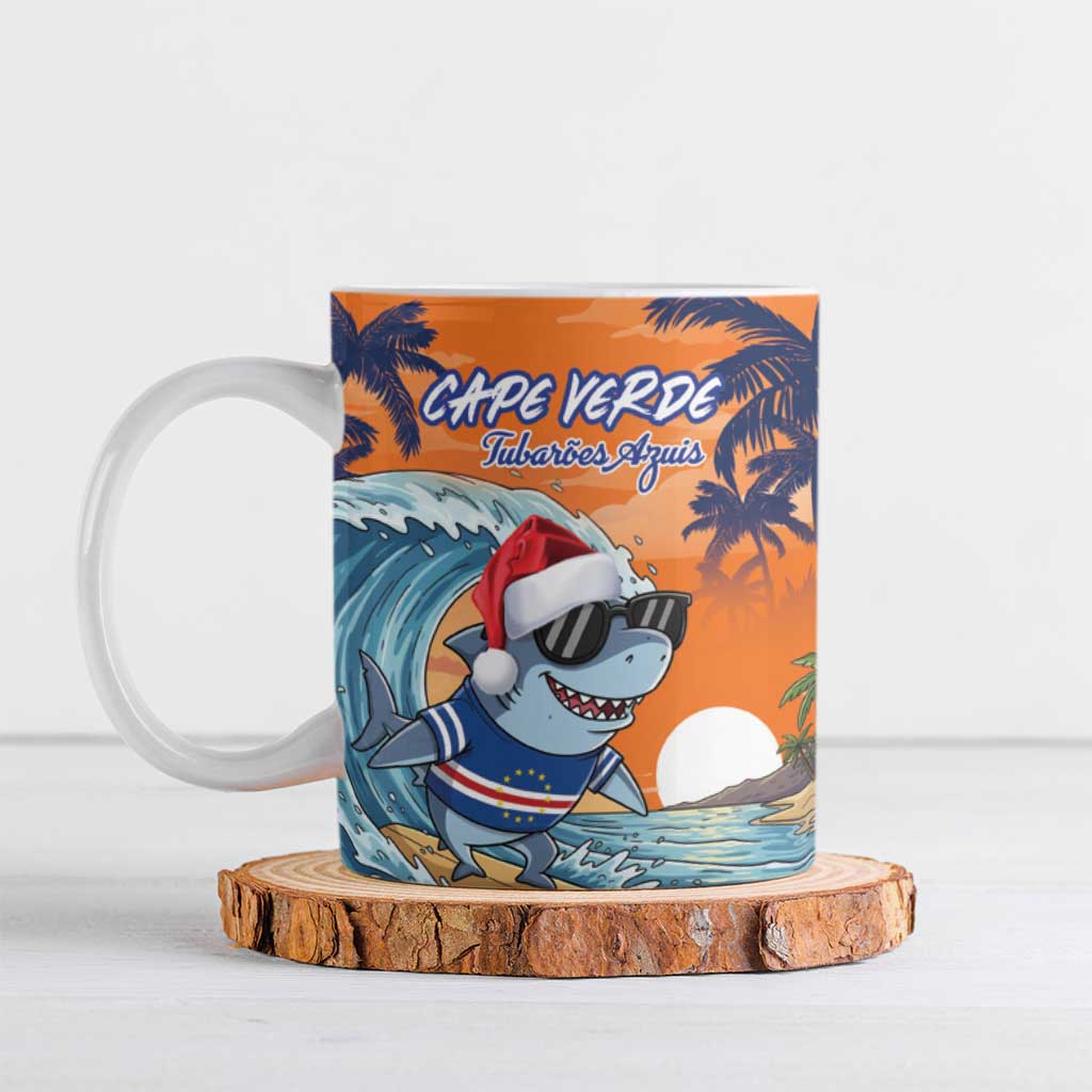 Cape Verde Christmas Ceramic Mug Shark Surfing Holiday Beach Style - Wonder Print Shop