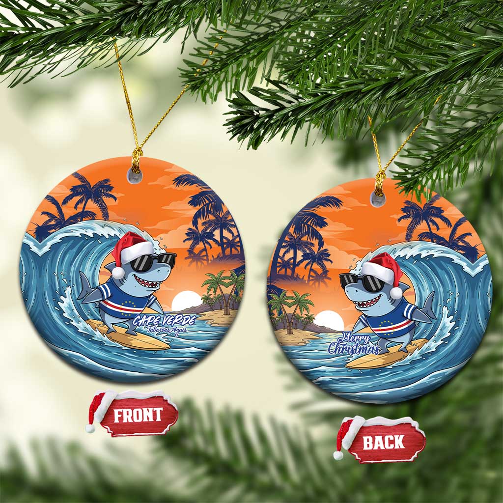 Cape Verde Christmas Ceramic Ornament Shark Surfing Holiday Beach Style - Wonder Print Shop