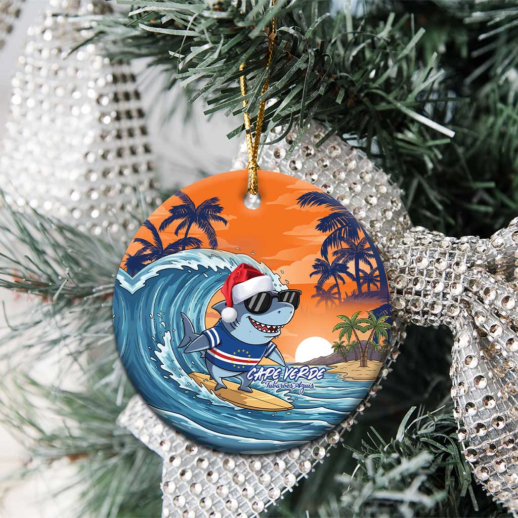 Cape Verde Christmas Ceramic Ornament Shark Surfing Holiday Beach Style - Wonder Print Shop