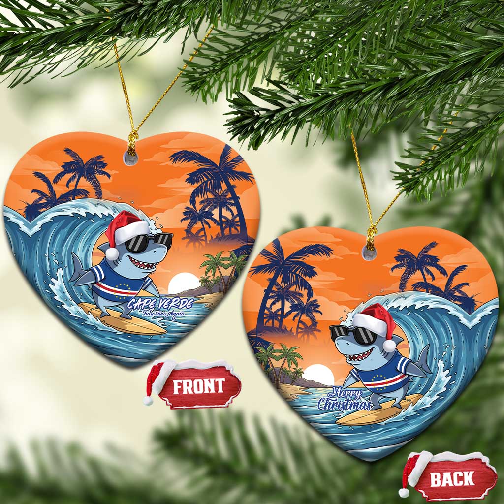 Cape Verde Christmas Ceramic Ornament Shark Surfing Holiday Beach Style - Wonder Print Shop