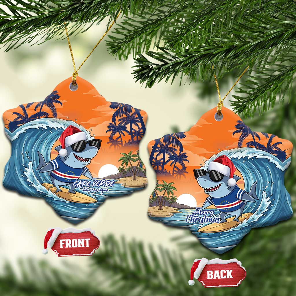 Cape Verde Christmas Ceramic Ornament Shark Surfing Holiday Beach Style - Wonder Print Shop