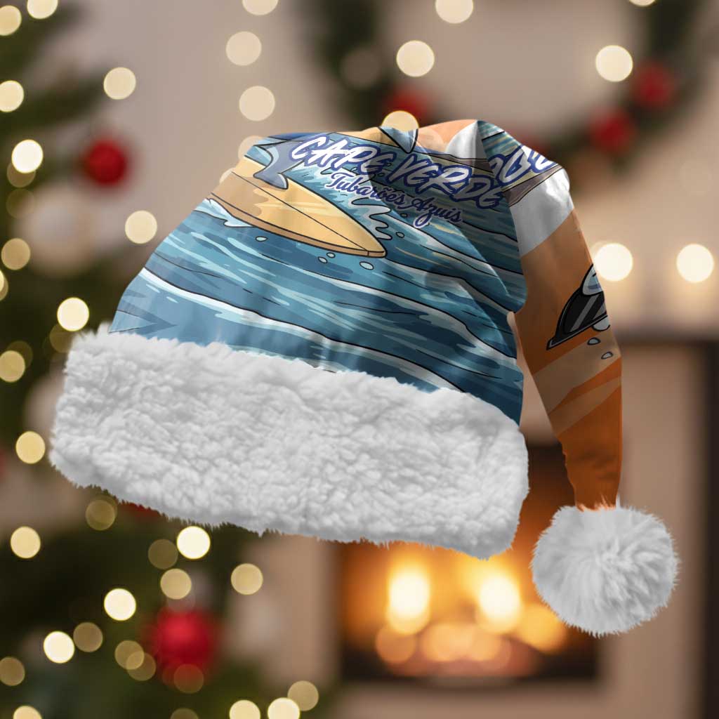 Cape Verde Christmas Santa Hat Shark Surfing Holiday Beach Style - Wonder Print Shop