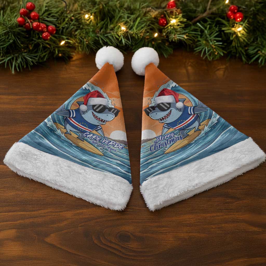 Cape Verde Christmas Santa Hat Shark Surfing Holiday Beach Style - Wonder Print Shop