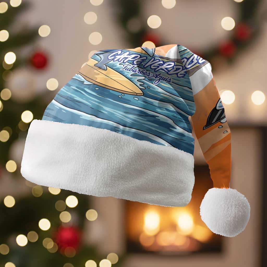 Cape Verde Christmas Santa Hat Shark Surfing Holiday Beach Style - Wonder Print Shop