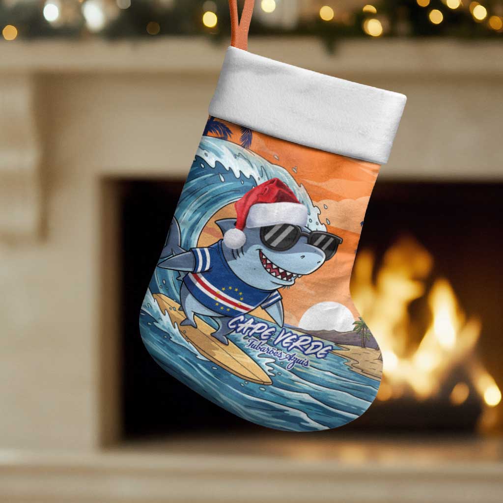 Cape Verde Christmas Stocking Shark Surfing Holiday Beach Style - Wonder Print Shop