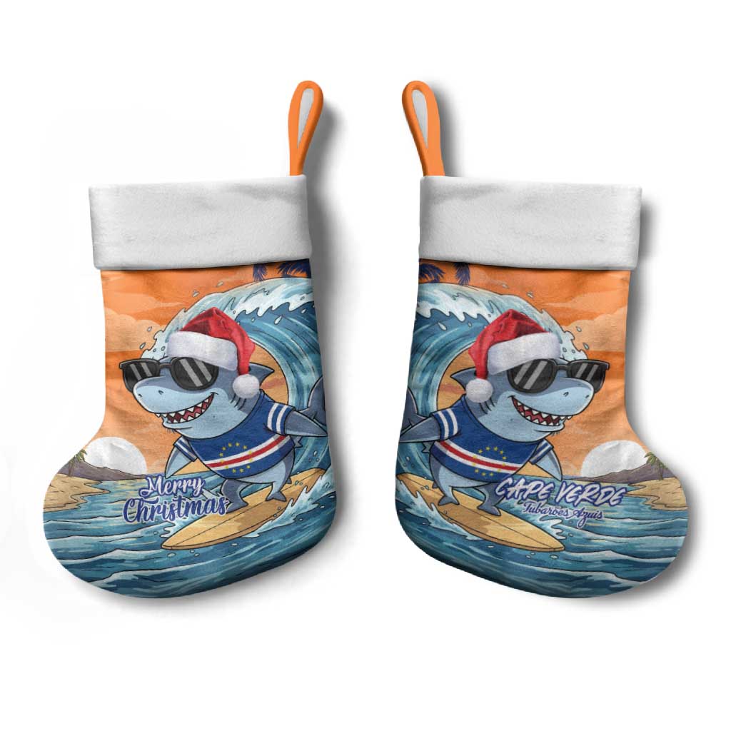 Cape Verde Christmas Stocking Shark Surfing Holiday Beach Style - Wonder Print Shop