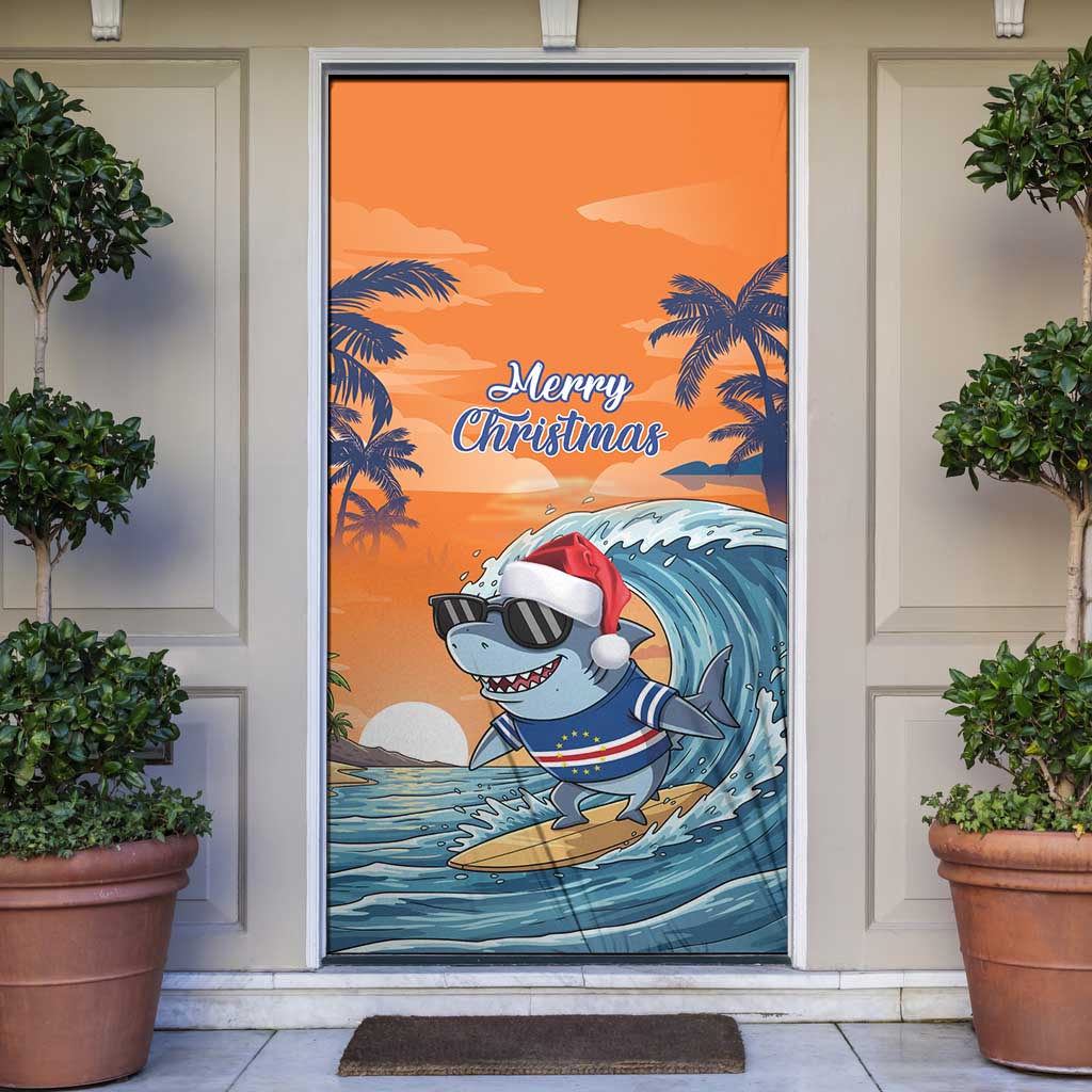 Cape Verde Christmas Door Cover Shark Surfing Holiday Beach Style - Wonder Print Shop