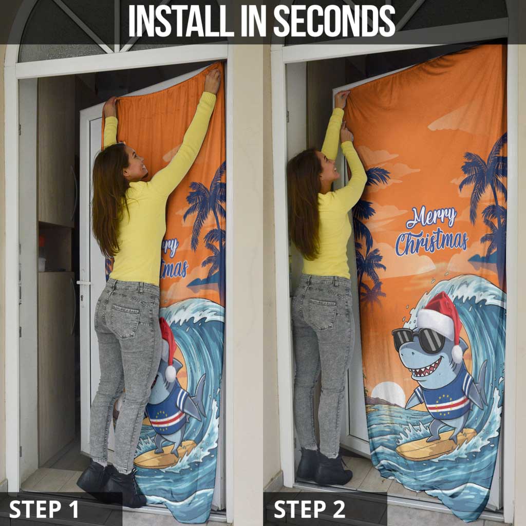 Cape Verde Christmas Door Cover Shark Surfing Holiday Beach Style - Wonder Print Shop
