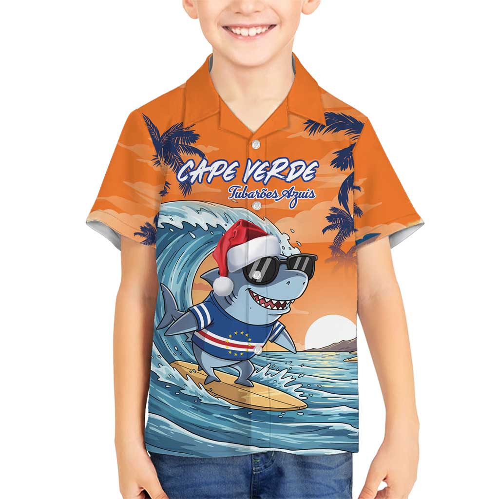 Cape Verde Christmas Family Matching Long Sleeve Bodycon Dress and Hawaiian Shirt Shark Surfing Holiday Beach Style - Wonder Print Shop