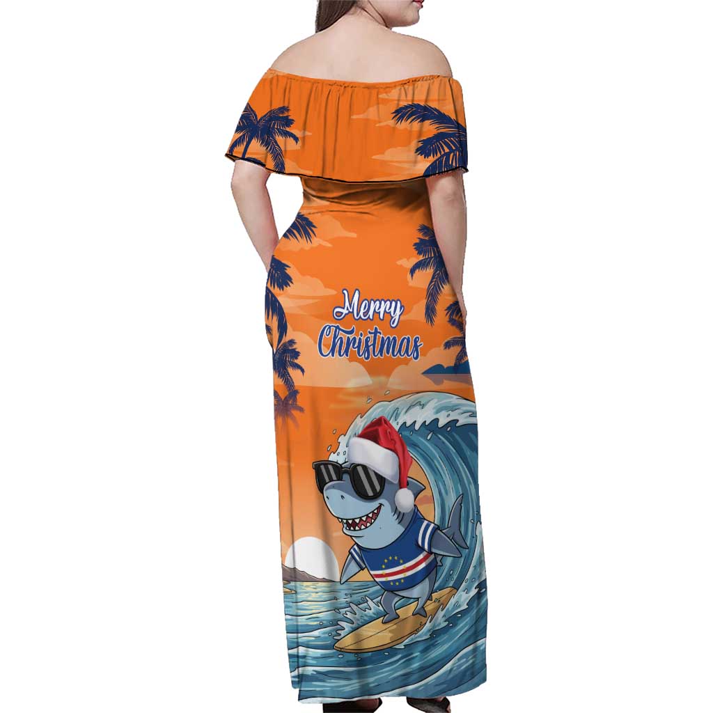 Cape Verde Christmas Family Matching Off Shoulder Maxi Dress and Hawaiian Shirt Shark Surfing Holiday Beach Style - Wonder Print Shop